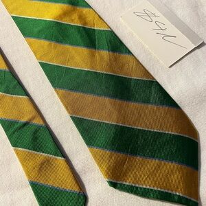 J. Crew Green and Gold Striped Silk Tie Repp Made in USA